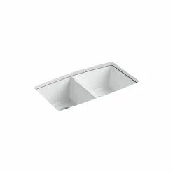 New 👏 Kohler Brookfield? 33" X 22" X 9-5/8" Under-Mount Double-Equal Kitchen Sink White (K-5846-5U-0) 🎉