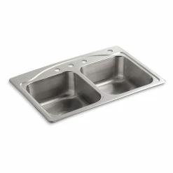 Budget 😀 Kohler Cadence 33" X 22" X 8-5/16" Top-Mount Double-Equal Kitchen Sink With 4 Faucet Holes 🔥