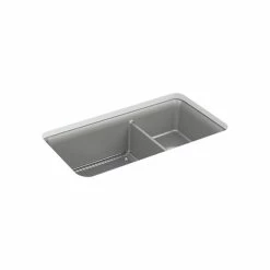 Buy 🧨 Kohler Cairn® 33-1/2"X18-5/16"X10-1/8" Neoroc® Double-Bowl Large/Medium Kitchen Sink With Rack Matte Grey (K-8204-CM4) 👍