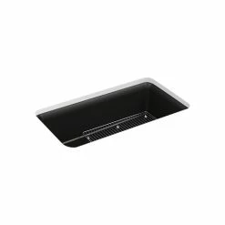 Best Pirce 😉 Kohler Cairn 33-1/2" X 18-5/16" X 10-1/8" Neoroc Undermount Single-Bowl Kitchen Sink With Rack Matte Black 🥰