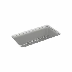 Budget 🎉 Kohler Cairn® 33-1/2" X 18-5/16" X 10-1/8" Neoroc® Undermount Single-Bowl Kitchen Sink With Rack Matte Grey (K-8206-CM4) 🔔