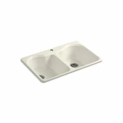 Cheap 🎉 Kohler Hartland® 33" X 22" X 9-5/8" Top-Mount Double-Equal Kitchen Sink With Single Faucet Hole Biscuit (K-5818-1-96) ✔️
