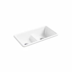 Flash Sale 🔔 Kohler Iron/Tones? 33" X 18-3/4" X 9-5/8" Smart Divide? Top-Mount/Undermount Double-Equal Kitchen Sink White (K-5312-0) 🌟