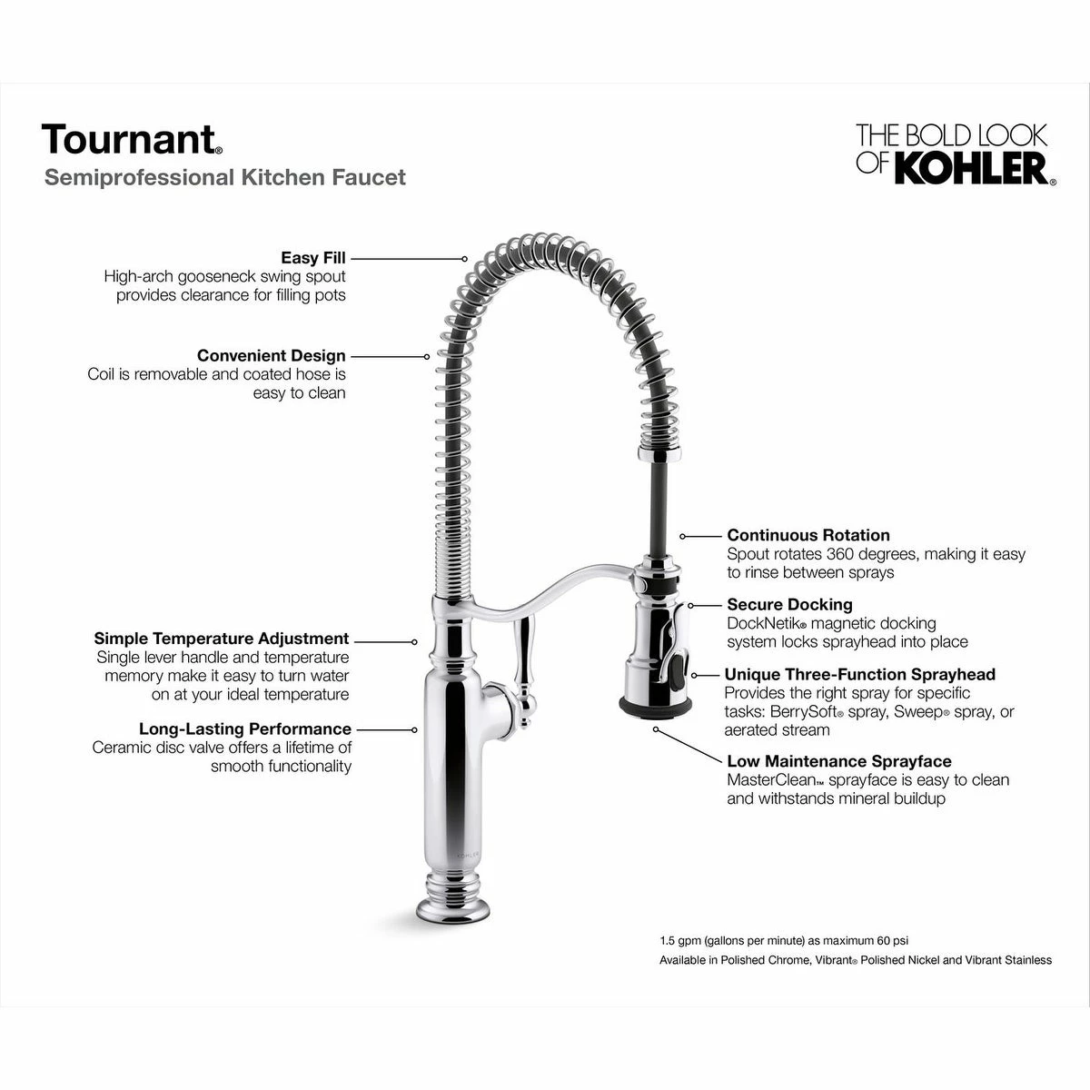 Cheapest โจ Kohler Tournant Semiprofessional Kitchen Sink Faucet Polished Chrome ๐ - Image 6
