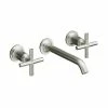 Outlet ✔️ Kohler Purist Widespread Wall-Mount Bathroom Sink Faucet Trim W/ Cross Handles & 6-1/4" Spout Req. Valve Vibrant Brushed Nickel 😉