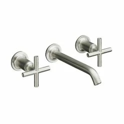 Outlet ✔️ Kohler Purist Widespread Wall-Mount Bathroom Sink Faucet Trim W/ Cross Handles & 6-1/4" Spout Req. Valve Vibrant Brushed Nickel 😉