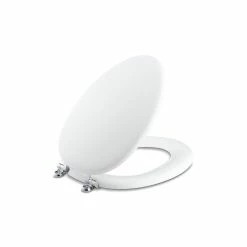 Best Sale 😀 Kohler Kathryn Elongated Toilet Seat With Polished Chrome Hinges White (K-4701-CP-0) 🔥