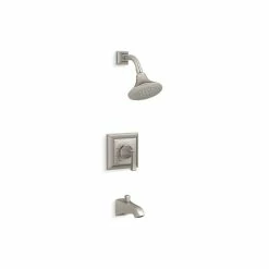 Outlet 🔥 Kohler Memoirs Stately Rite-Temp Bath & Shower Valve Trim W/ Deco Lever Handle Spout & 2.5 GPM Showerhead Vibrant Brushed Nickel ❤️