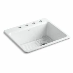 Best reviews of 😉 Kohler Riverby® 25" X 22" X 9-5/8"Top-Mount Single-Bowl Kitchen Sink With Bottom Sink Rack White (K-5872-4A1-0) 🛒