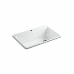 Buy ❤️ Kohler Riverby? 33" X 22" X 9-5/8" Top-Mount Single-Bowl Kitchen Sink With AcceStainless Steelories White (K-5871-1A2-0) 🥰