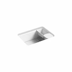 Buy ✔️ Kohler Riverby? 27"x22"x9-5/8" Undermount Single-Bowl Kitchen Sink With Accessories & 5 Faucet Holes White 🧨