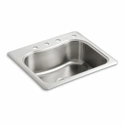 New 😍 Kohler Staccato 25" X 22" X 8-5/16" Top-Mount Single-Bowl Kitchen Sink With 4 Faucet Holes ⭐