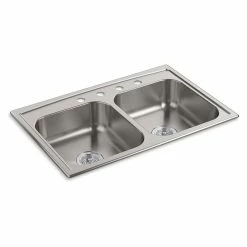 Best deal 👍 Kohler Toccata™ 33" X 22" X 6" Top-Mount Double-Equal Bowl Kitchen Sink (K-4015-4-NA) 🎉