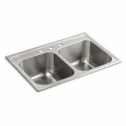 Cheap ✨ Kohler Toccata™ 33" X 22" X 9-1/4" Top-Mount Double-Equal Kitchen Sink (K-3847-3-NA) 😉