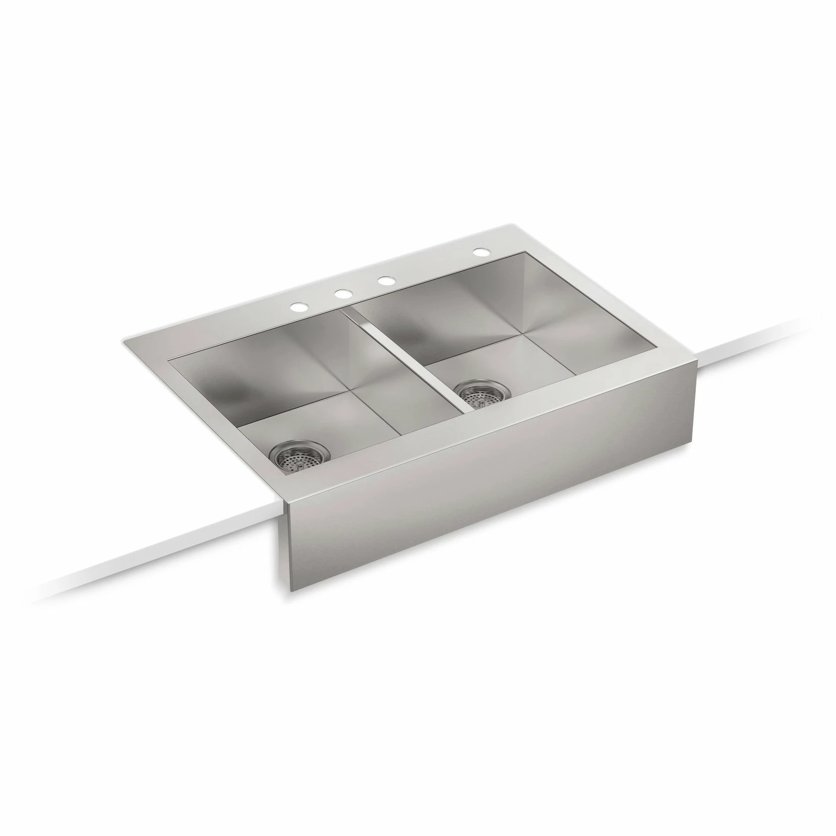 Deals 😍 Kohler Vault™ 35-3/4" X 24-5/16" X 9-5/16" Self-Trimming® Double-Equal Apron-Front Kitchen Sink For 36" Cabinet (K-3944-4-NA) 💯