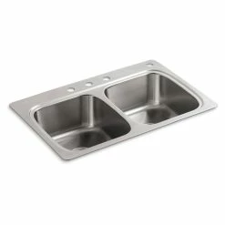 Promo 🔔 Kohler Verse 33" X 22" X 9-1/4" Top-Mount Double-Equal Bowl Kitchen Sink With 4 Faucet Holes 🌟