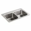 Hot Sale ⭐ Kohler Verse 33" X 22" X 9-1/4" Top-Mount Double-Equal Bowl Kitchen Sink With Single Faucet Hole 🔔