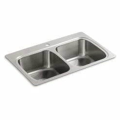 Hot Sale ⭐ Kohler Verse 33" X 22" X 9-1/4" Top-Mount Double-Equal Bowl Kitchen Sink With Single Faucet Hole 🔔