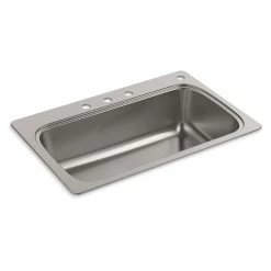 Cheapest 🥰 Kohler Verse™ 33" X 22" X 9-5/16" Top-Mount Single-Bowl Kitchen Sink With 4 Faucet Holes (K-20060-4-NA) 🌟