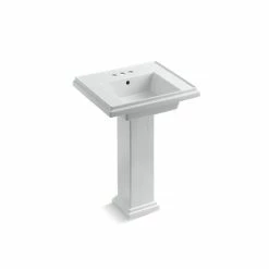 Best Sale 👍 Kohler Tresham® 24" Pedestal Bathroom Sink With 4" Centerset Faucet Holes Cashmere (K-2844-4-K4) White ❤️